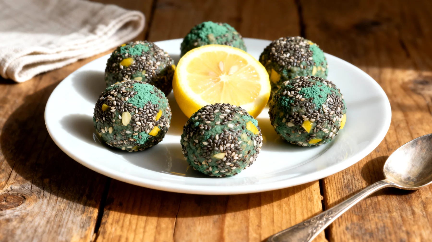 Boules d'énergie aux graines de chia, spiruline et citron"