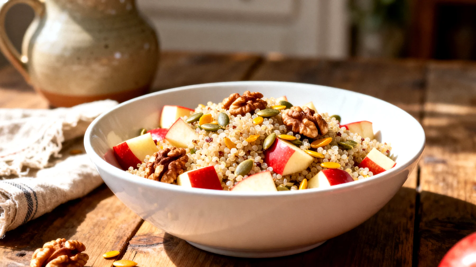 Salade de quinoa aux noix, pomme et graines de courge"